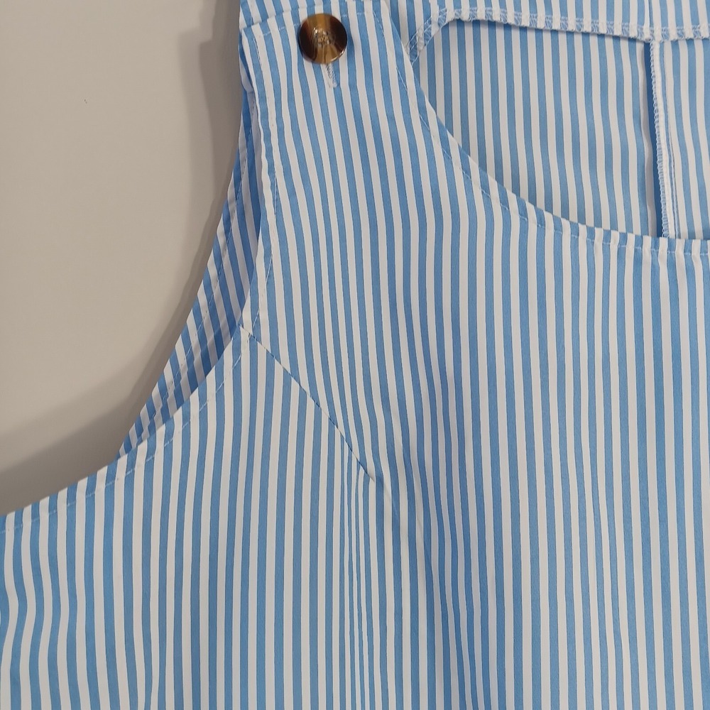 Blue White Striped Pinafore Jumper Dress Button Shoulder Summer Women Plus 4XL - Picture 16 of 16